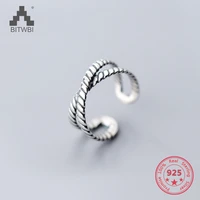 korea hot style 925 sterling silver simple retro vintage cross twist open ring jewelry for women