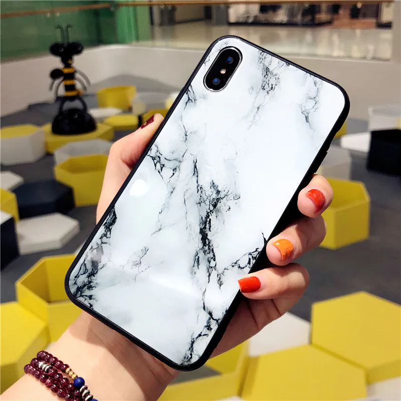 KISSCASE чехол из закаленного стекла для iPhone X XS 7 Plus мраморный узор стекло с мягкими