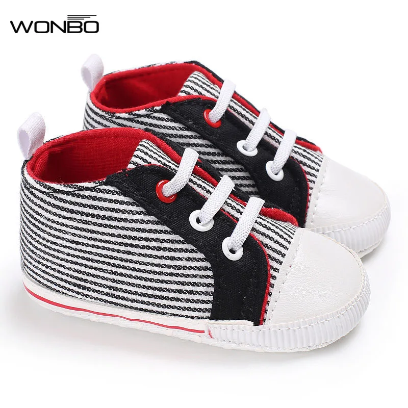 

Boys Girls Shoes Soft Sole Cotton Footwear Prewalkers Fashion High Top Kids Sneakers Stripped Mix Colors Sport First Walker Tied