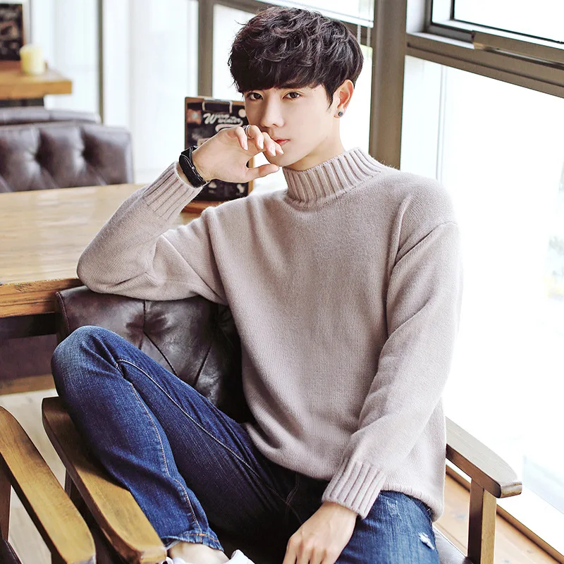 

2019 New Fashion Autumn Winter Warm Sweaters Men Turtleneck Long Sleeve Pullovers Solid White Black Six Color Sweater
