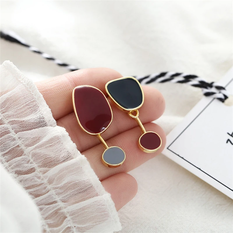 Женские серьги капельки с эмалью овальные Асимметричные геометрические разных