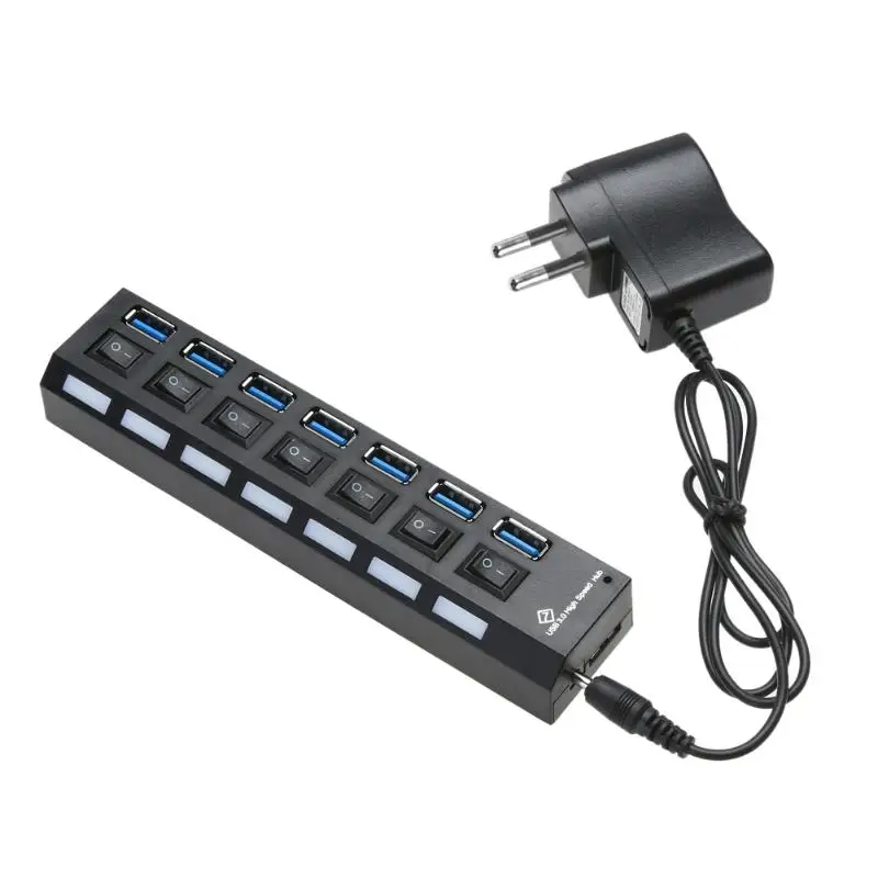 Высокое качество 7 портов USB 3 0 концентратор 5 Гбит/с питания вкл/выкл адаптер