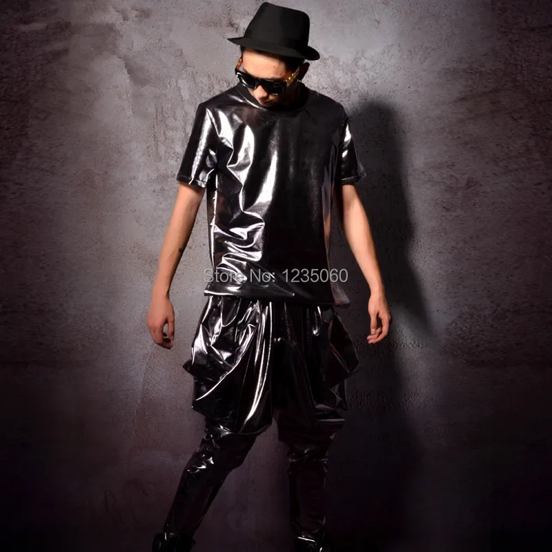 Новое поступление мужской костюм футболка серебряного цвета штаны шаровары