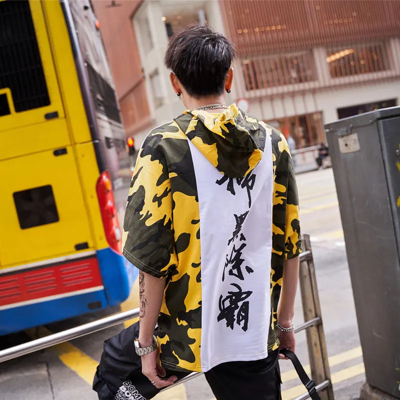 Дропшиппинг 2019 Весна Новый сшивание граффити с капюшоном коротким рукавом