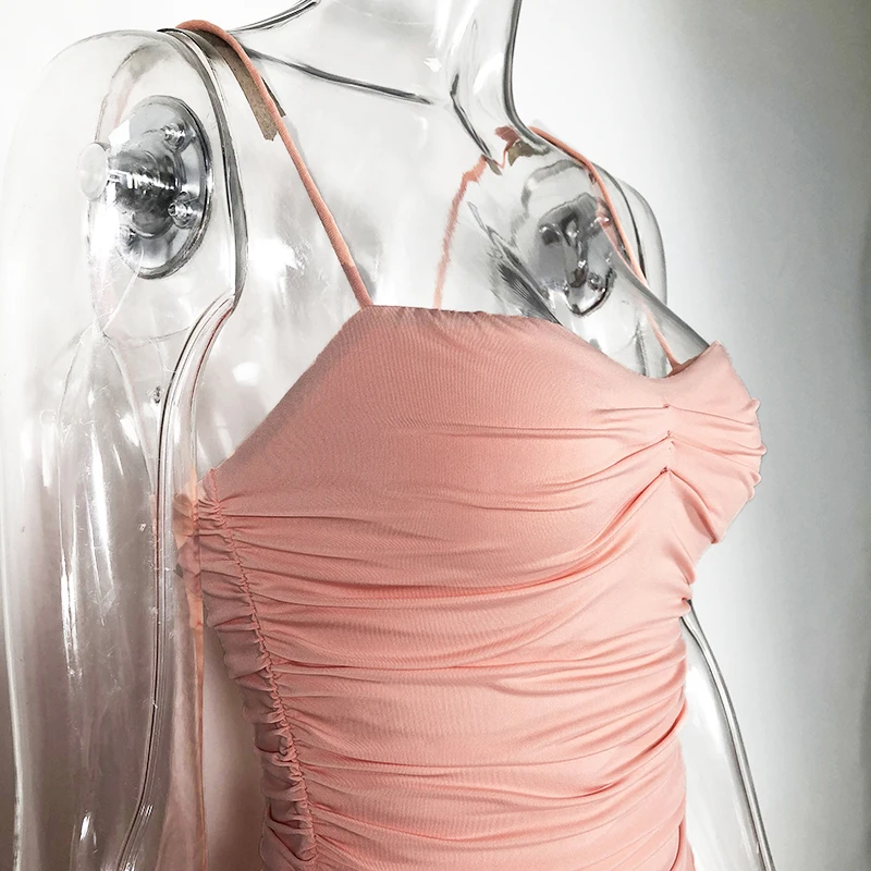 Chictorso розовое летнее платье 2019 женская одежда Ruched Bodycon Клубная сексуальная
