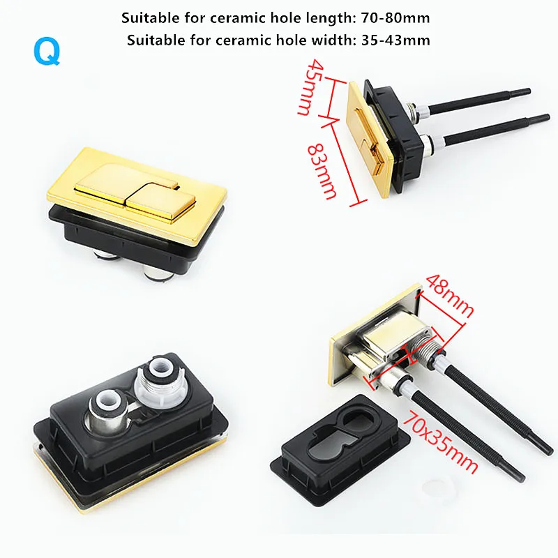83X45mm Gold color Square ABS plastic Toilet double push button water tank cover flush switch dual J18261 | Обустройство дома