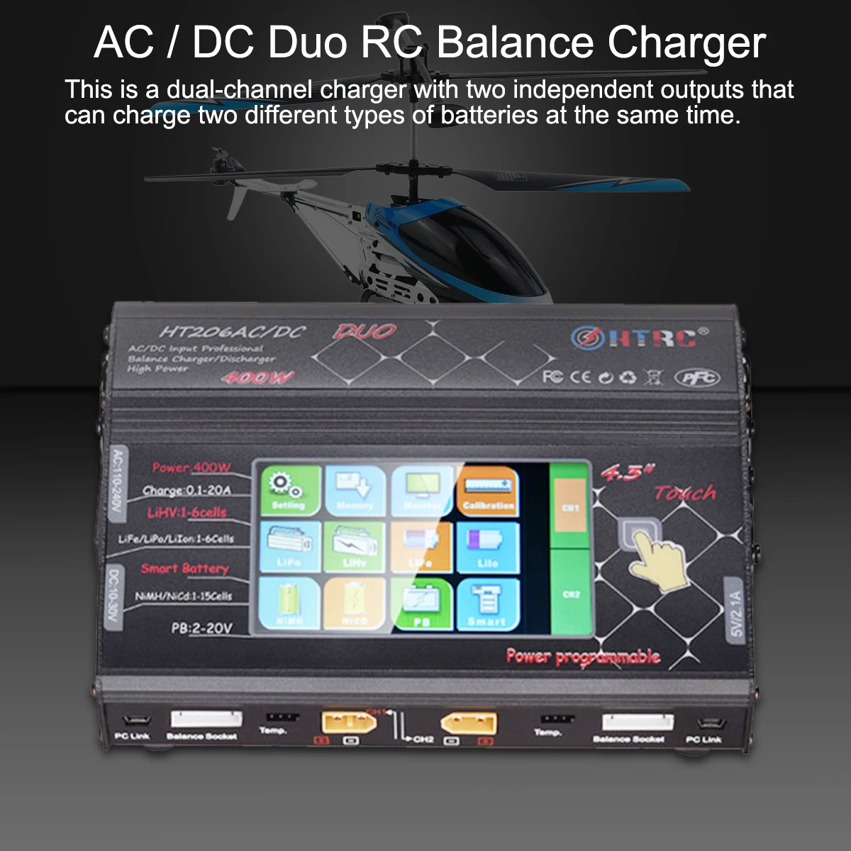 2018 Новый HTRC HT206 AC/DC сенсорный экран RC баланс зарядное устройство для литий ионной