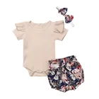 Новинка 2019, топы для новорожденных девочек 0-18 месяцев + комбинезон + шорты + повязка на голову