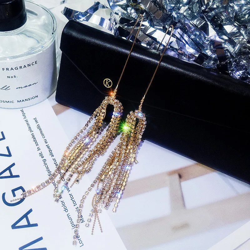 FYUAN Мода длинной кисточкой стразы серьги для женщин новые 2019 Bijoux (украшения