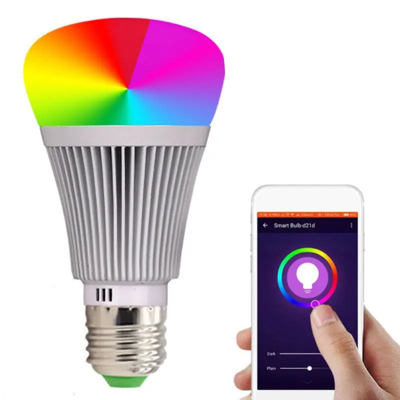 Умная Светодиодная лампа WiFi Беспроводная цветная RGB + W с регулируемой яркостью в