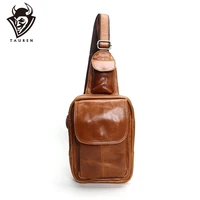 mens fashion chest bags retro 100 genuine leather travel bag shoulder messenger harness pocket