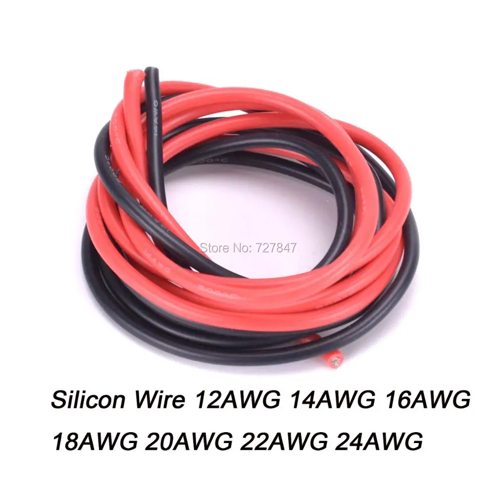 1 метр красный + 1 метр Черный силиконовый провод 12AWG 14AWG 16AWG 18AWG 20AWG 22AWG 24AWG термостойкий мягкий силиконовый кабель из силикагеля