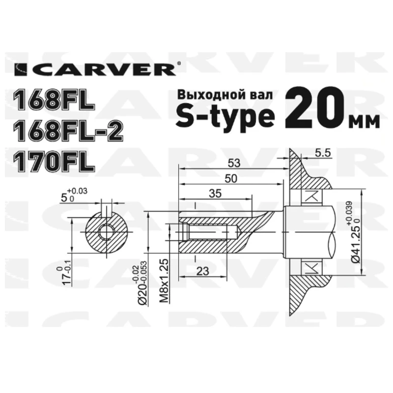 Двигатель CARVER 170FL 4 такт. 7л.с. (без выкл. вых.вал S type D=20 мм)|carver| |