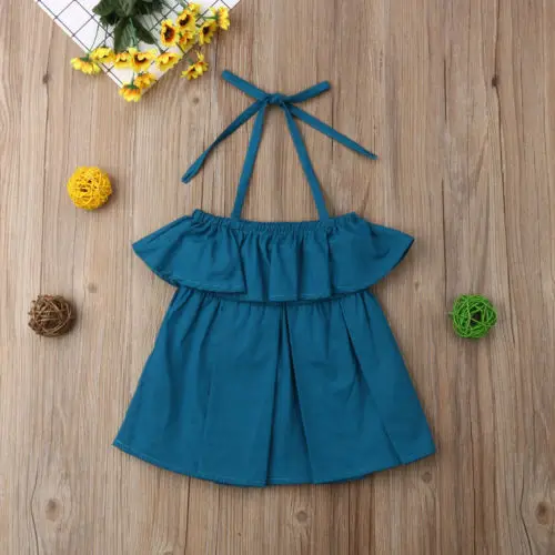 Лето 2019 детское платье без рукавов с оборками и воротником для маленьких девочек