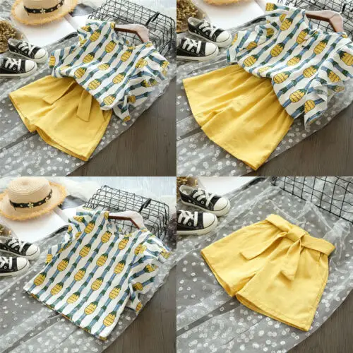 Детская одежда для маленьких девочек летняя Топ с принтом ананасов шорты штаны