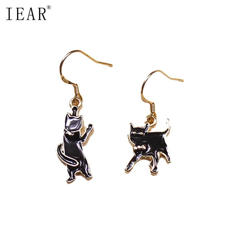IEAR black cats design earrings present unique style for girls women ladys with silver hook gold color plated | Украшения и