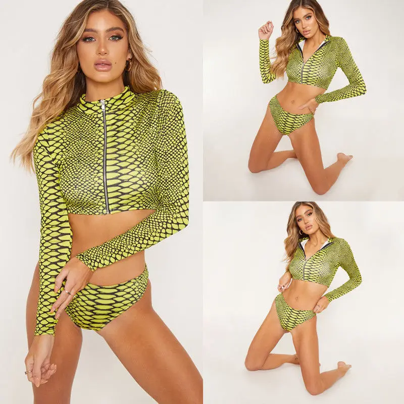 Новинка 2019 женский сексуальный леопардовый купальник с длинным рукавом женские