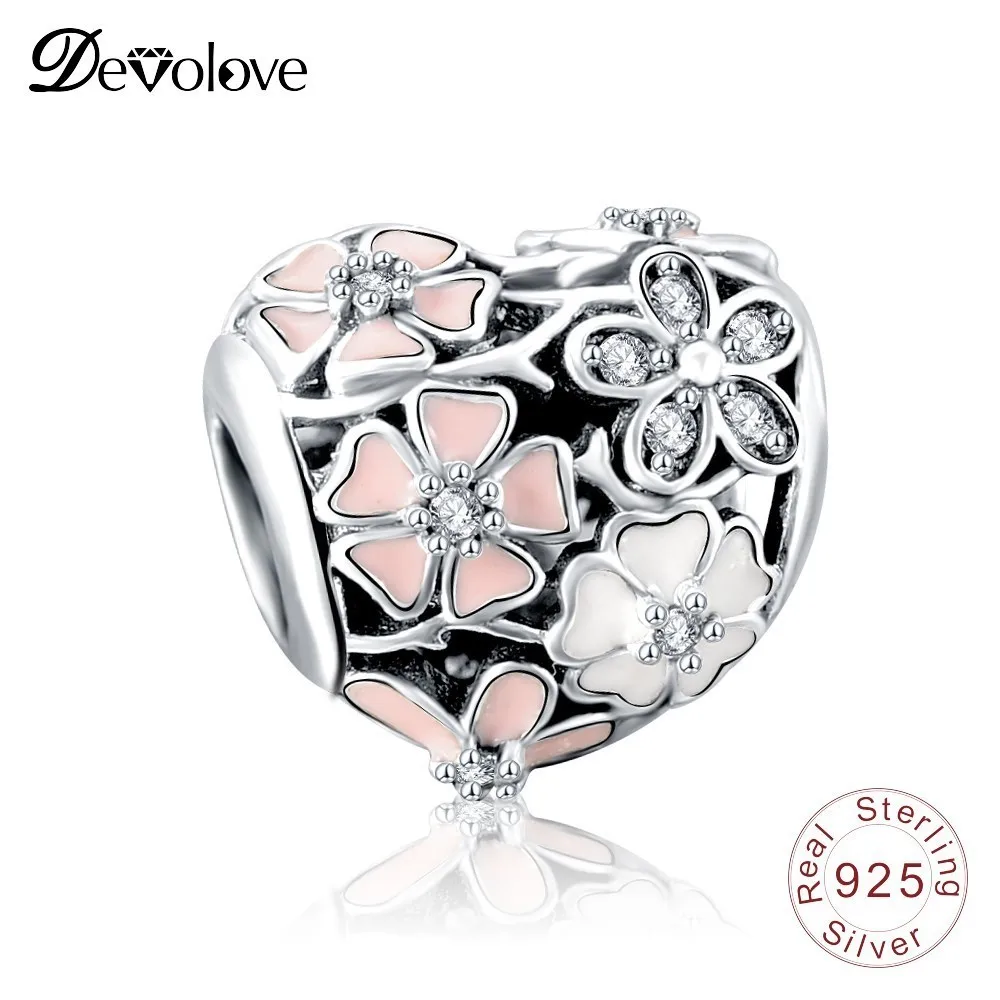 Devolove Poetic bloms ажурная подвеска в форме сердца бусины подходят Pandora браслет