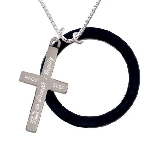 Acrylic 1 1/2&quot Ring Black - Strength and Dignity Cross Necklace | Украшения и аксессуары