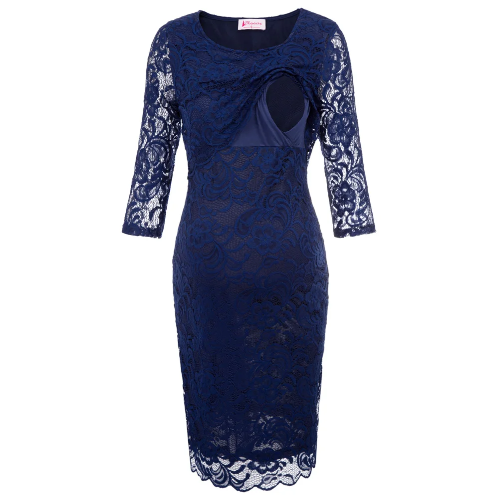 Модные женские платья для беременных с рукавом 3/4 кружевное платье круглым