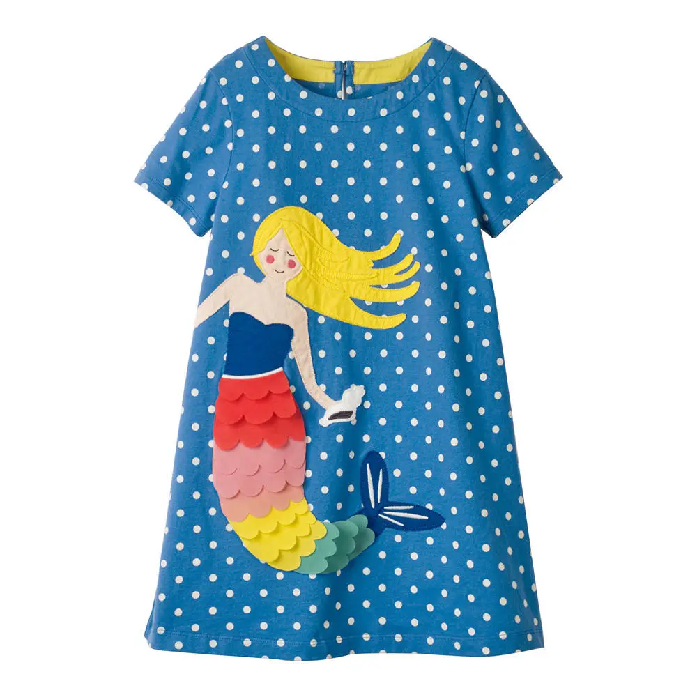 Littlemandy Girls Dresses Flower Appliques Summer Princess Dress Brand Baby Clothes Short Sleeve Tunic Moana | Детская одежда и