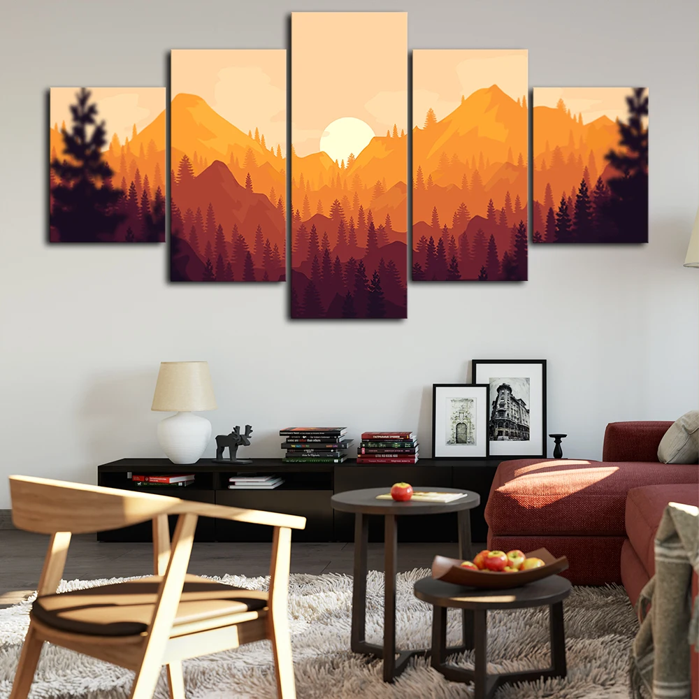 Forest Sunset Canvas Posters Home Decor Wall Art Framework 5 Pieces Paintings For Living Room HD Prints Modern Pictures | Дом и сад