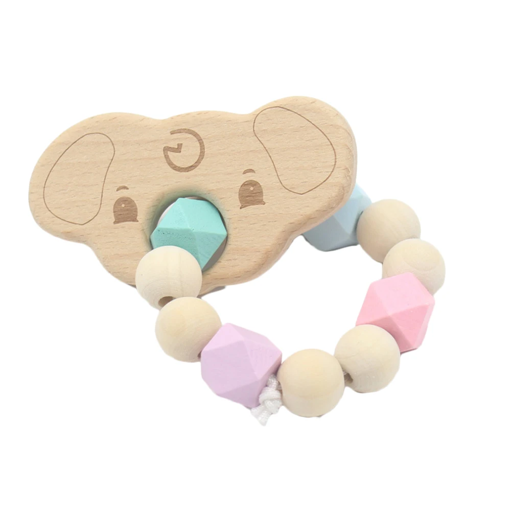 

Baby Wood Teething Bracelet Toy Small Animal Shaped Jewelry Teether For Baby Organic Beech Silicone Beads Baby Rattle Stroller