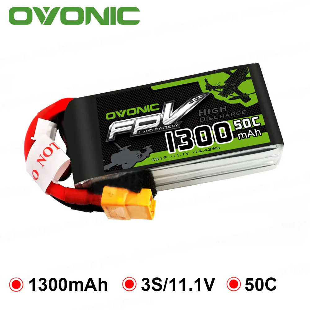 Аккумулятор OVONIC 1300 мач 50C Max 100C Lipo 3S 11 1 в с разъемом XT60 для квадрокоптера 250 FPV