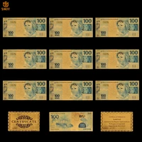 10pcs lot gold plated banknote brazil 100 reais bank bill replica currency paper money collection and holiday gifts