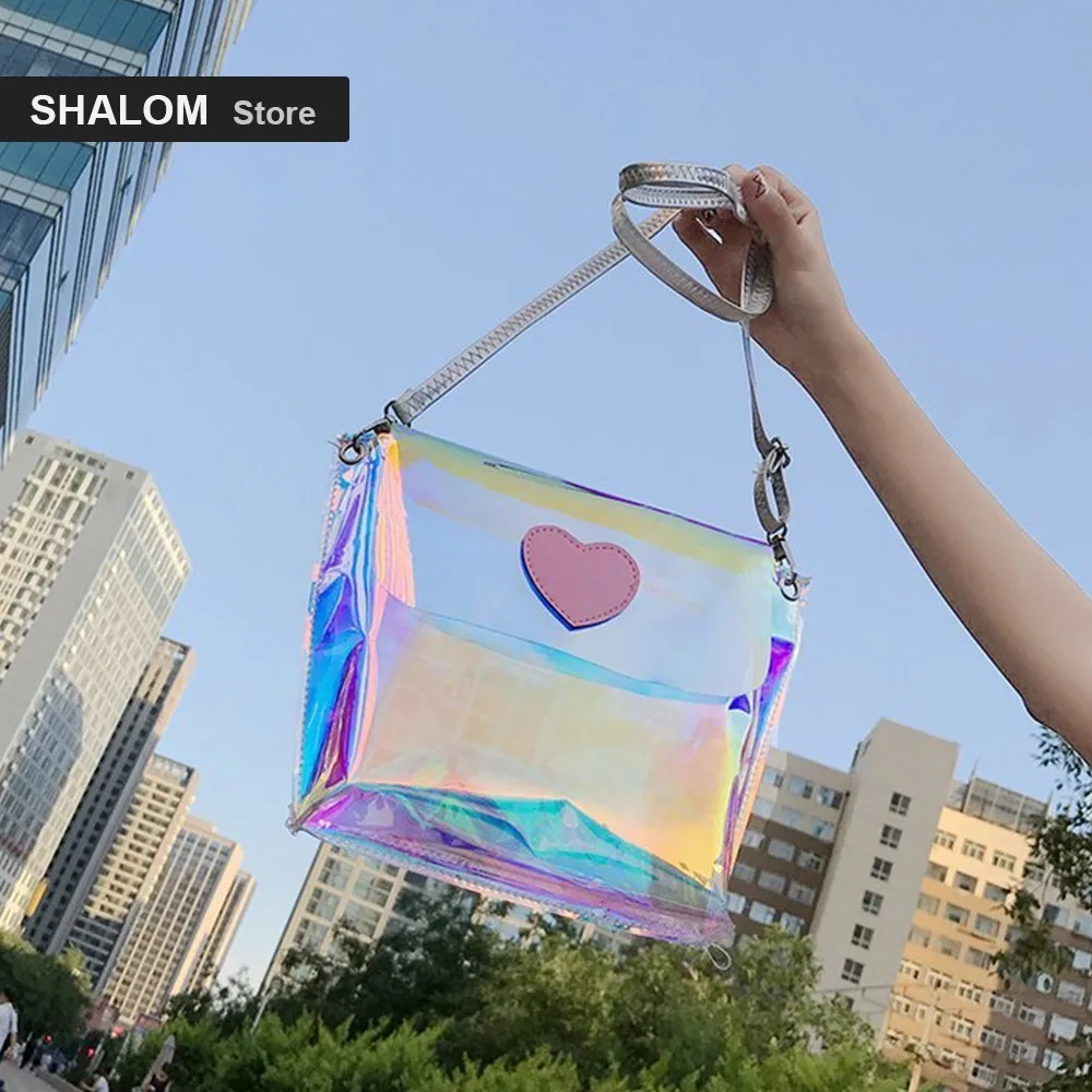 Harajuku лазерная сумка мессенджер Женская модная прозрачная полиэфирная пряжка на