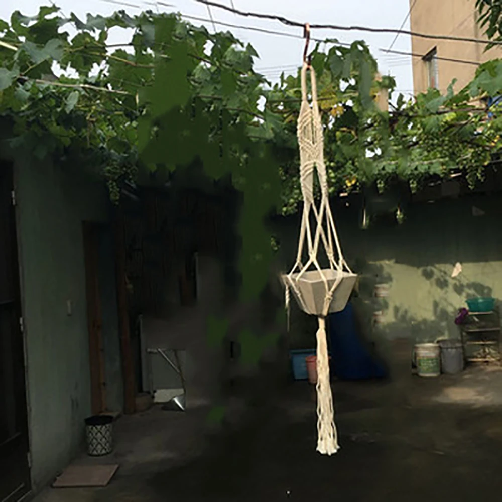 Винтаж Подвеска для растений из макраме корзина горшок держатель висит узлом