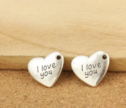 40 шт. изысканные подвески в виде сердца с надписью I love you 15*17 мм античное серебро
