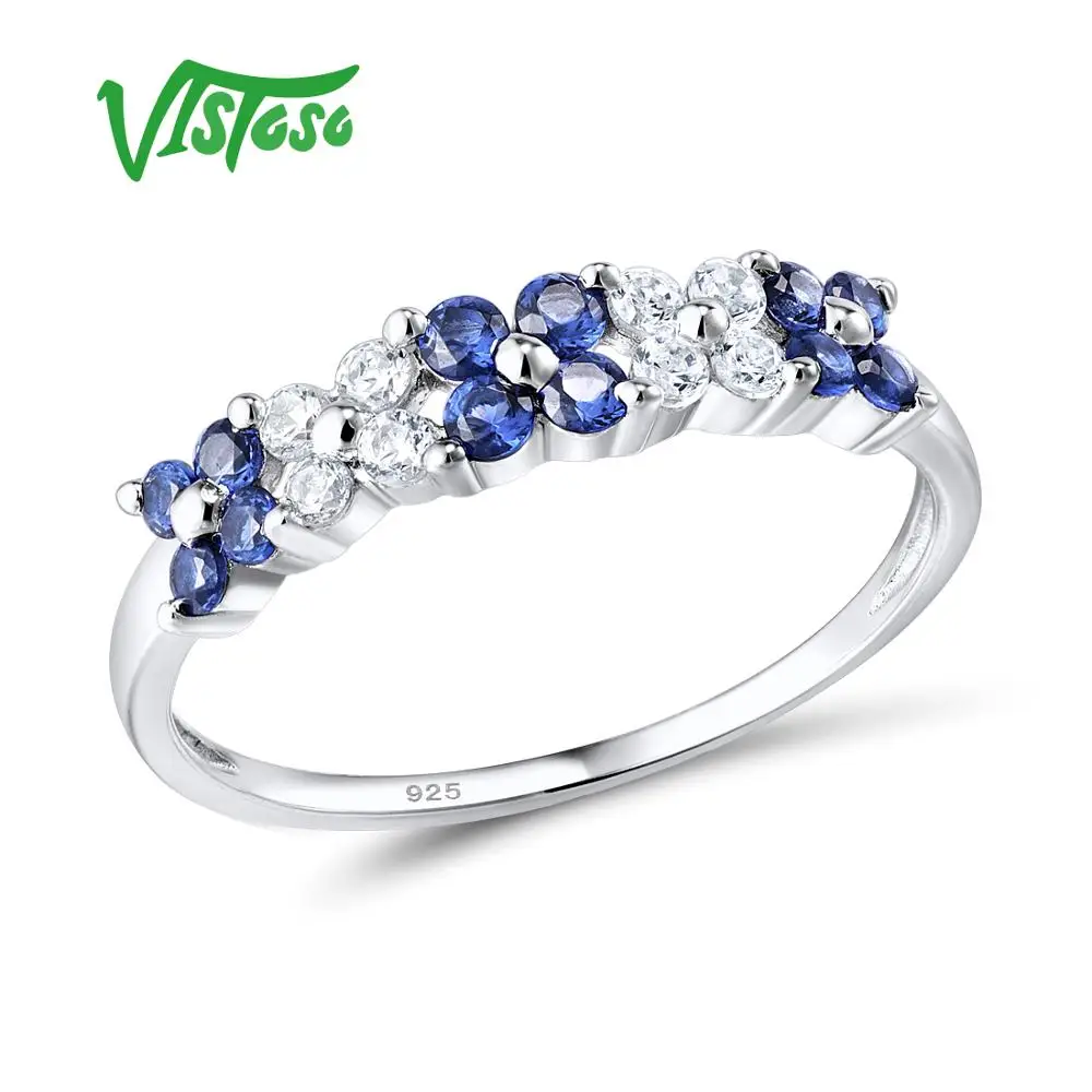 Кольца VISTOSO из серебра для женщин с цветком чистого 925 пробы блестящие синие