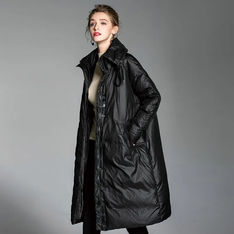 Loose Fashion Bat Type 90% White Duck Down Fashion Winter Jacket Coat Women Plus Size High collar Long Feather Overcoat Female