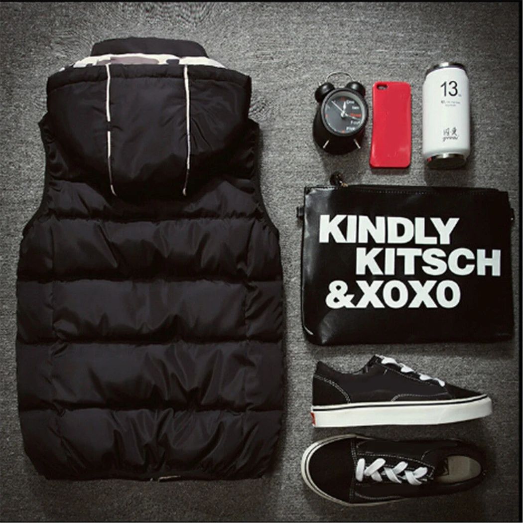 Для мужчин с капюшоном жилет зимнее пальто толстый теплый без рукавов куртка