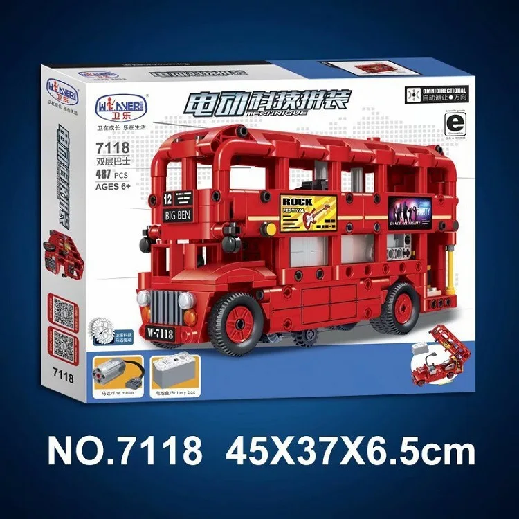Winner 7118 487 шт Электрический привод двухэтажный автобус строительные блоки кирпичи