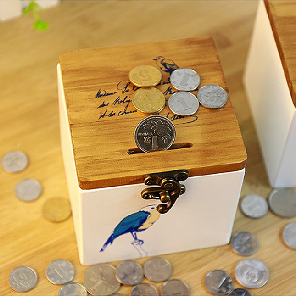 1pc Treasure Box Bird Pattern Handmade Retro Wooden Home Decor Money Piggy Bank Saving Pot with Hole Lock | Игрушки и хобби