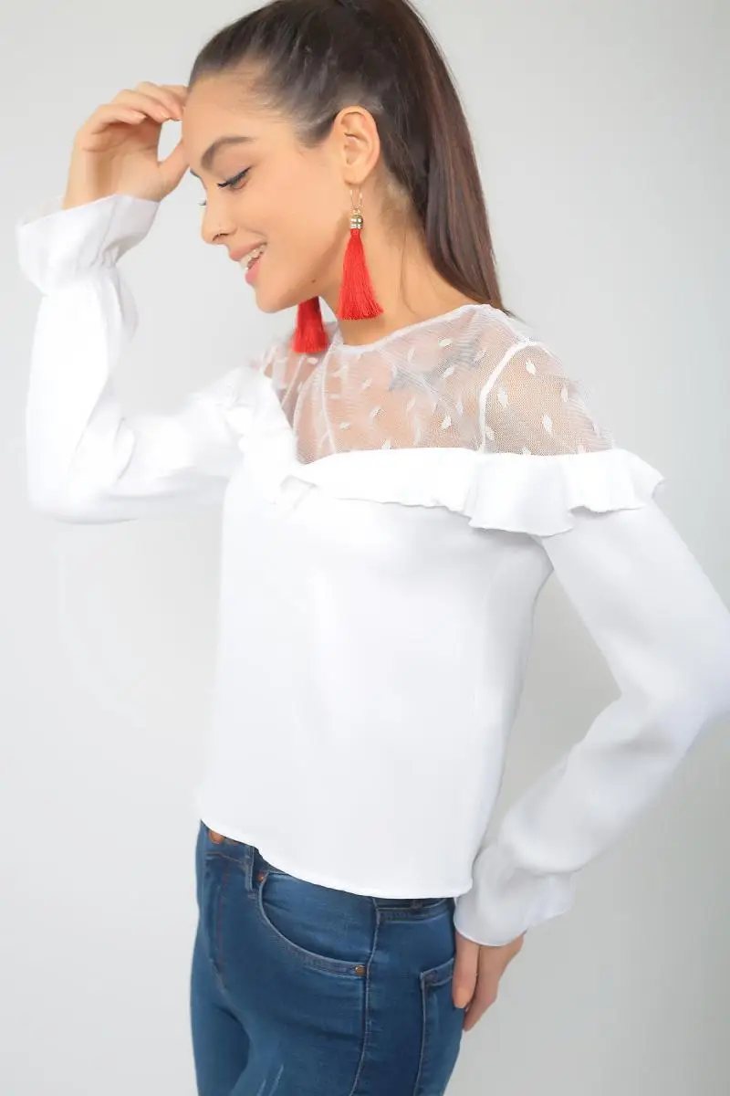 Size private respect Women Ecru Robası Tulle Lycra Blouse S-18K2670013 |