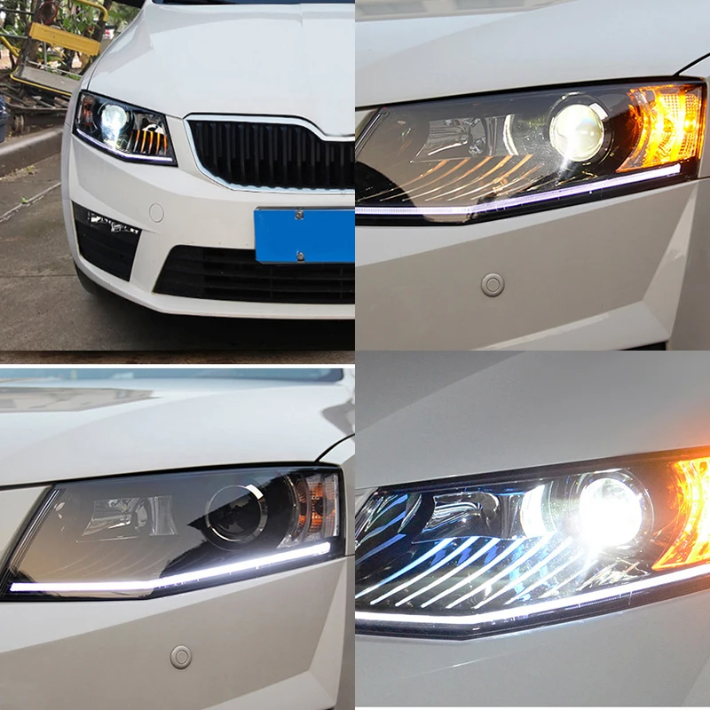 ROADOT DRL противотуманная фара в сборе для Skoda Octavia 2010 2014 Bi Xenon объектив ближнего света