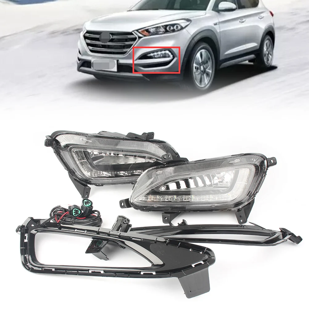 Светодиодный ные дневные ходосветильник противотуманные фары для Hyundai Tucson 2016 2017
