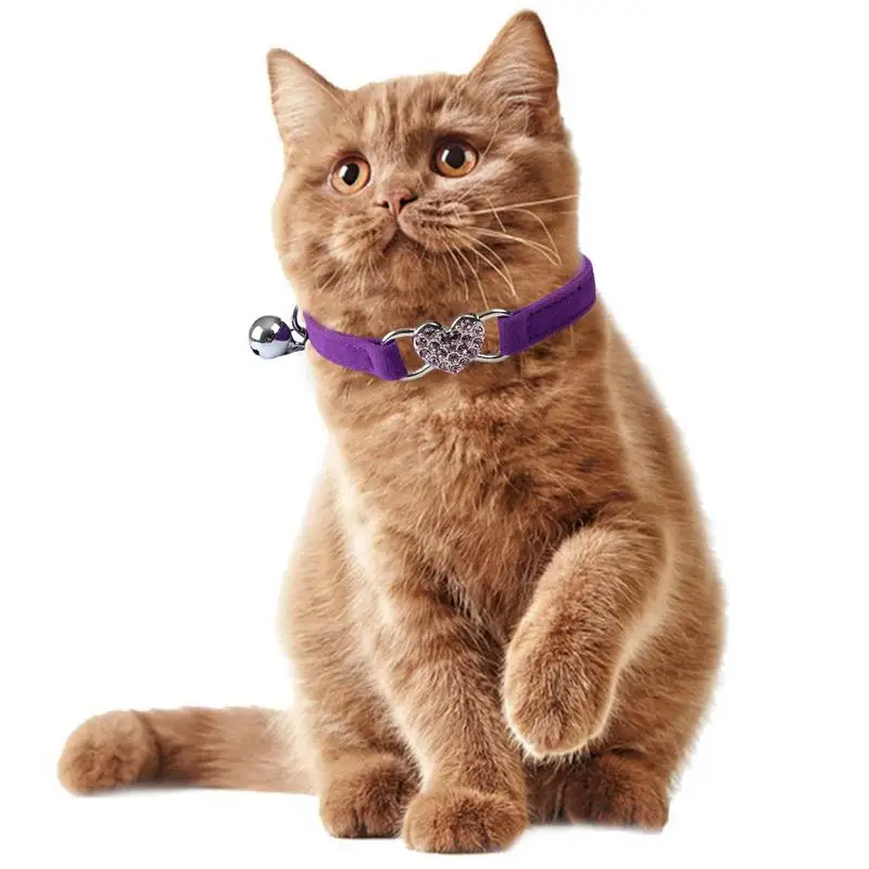 Adjustable Buckle Pet Collar 30x1cm Peach Heart Rhinestone With Bell Small Dog Cat Decoration Supplie Accessories | Дом и сад