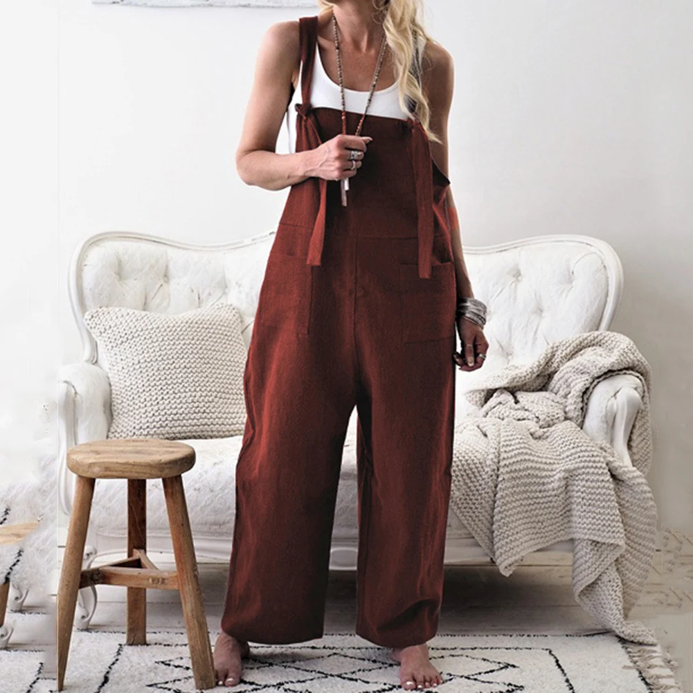 Женская одежда для клуба Свободный комбинезон из хлопка и льна вечеринок длинный