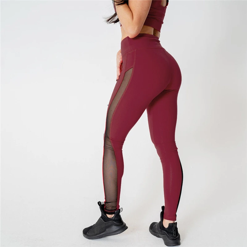 

Yogawear Pants Women New Mesh Patchwork High Waist Female Workout Solid Stretch Slim Fitness Leggings Slacks Scrunch Trousers