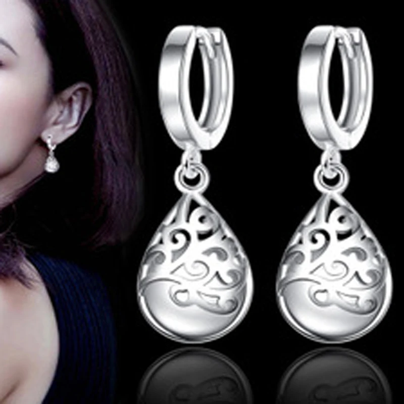 925 sterling Silver Moonlight Opal Tears pattern Drop Earrings Gift pendientes oorbellen boucle d'oreille femmes S