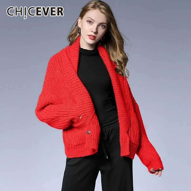 CHICEVER Autumn Sweater For Women Cardigan Batwing Long Sleeve Loose Oversize Single Button Lady's Causal Clothing New |