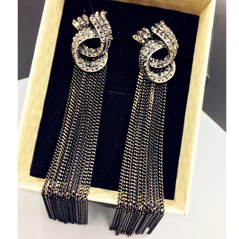 1Pair Flower 2019 New Arrival Long Dangle Rhinestone Wedding Tassel Golden Crystal Vintage Silver Korean Drop Earring | Украшения и