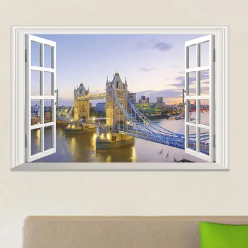Настенная Наклейка Лондонский Тауэрский мост красивый вид окна ПВХ наклейка