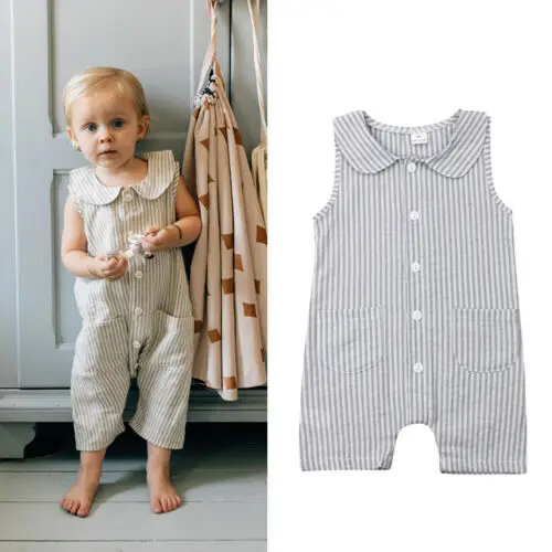 Новинка мягкий хлопковый Летний комбинезон в полоску для маленьких девочек