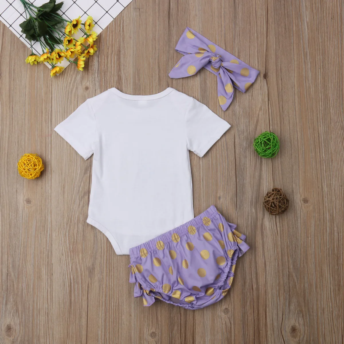 2019 Fashion Flower Infant Baby Girl Clothes Print Tops Purple Romper Tutu Pants Headband Cute Outfit Set | Мать и ребенок