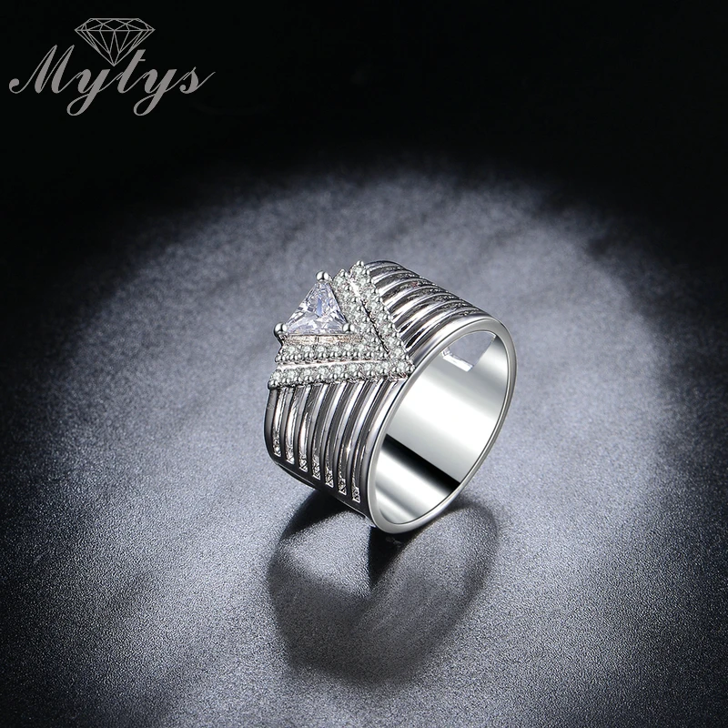 Mytys Triangle Crystal Geometric Hollow Ring for Women Silver Plated R1193 | Украшения и аксессуары